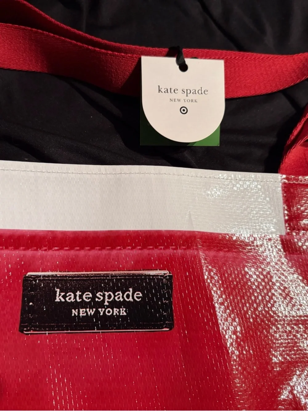 Kate Spade New York Large reusable vinyl Red and White shopping bag 18X24X10